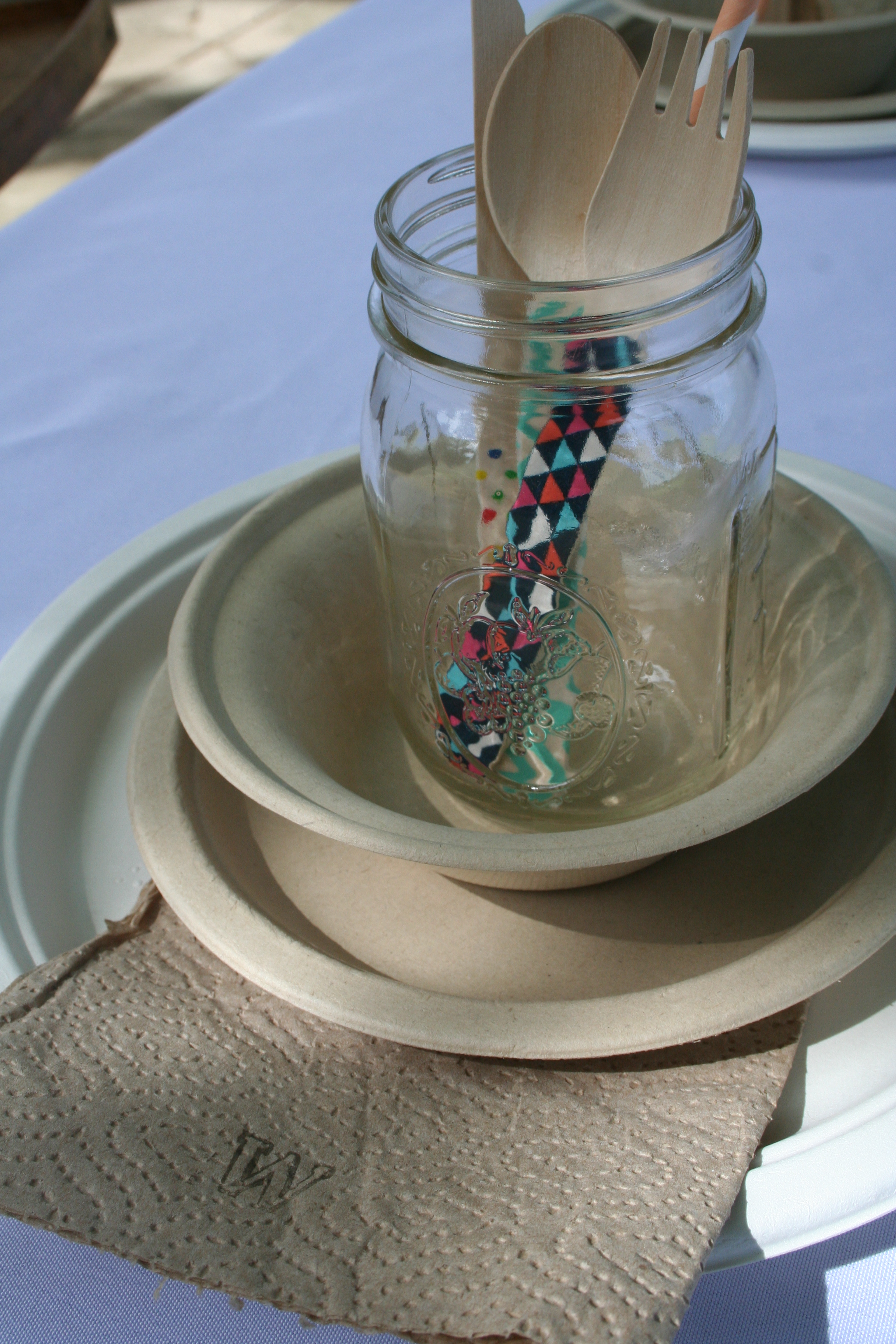 Washi embellished cutlery, fun paper straws and mason jars | thelovelylauralife.com